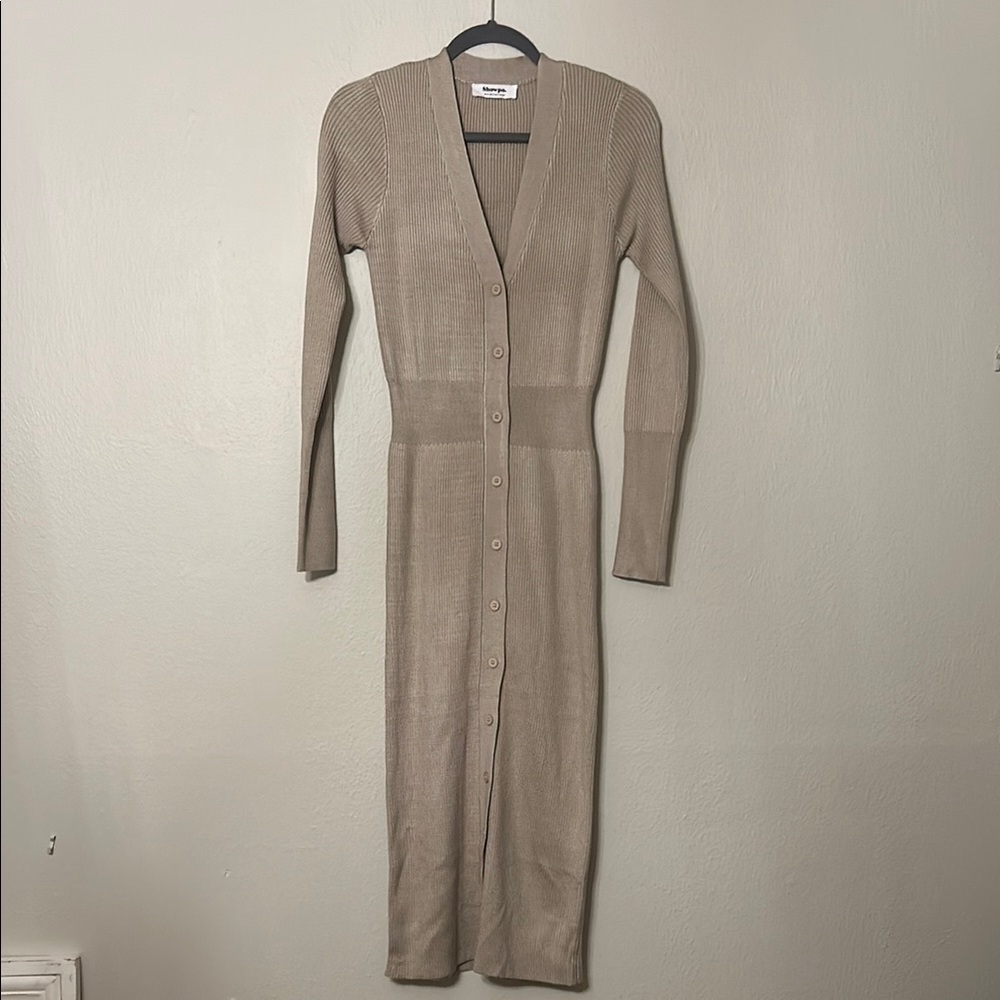 Elegant Tan Button-Up Dress